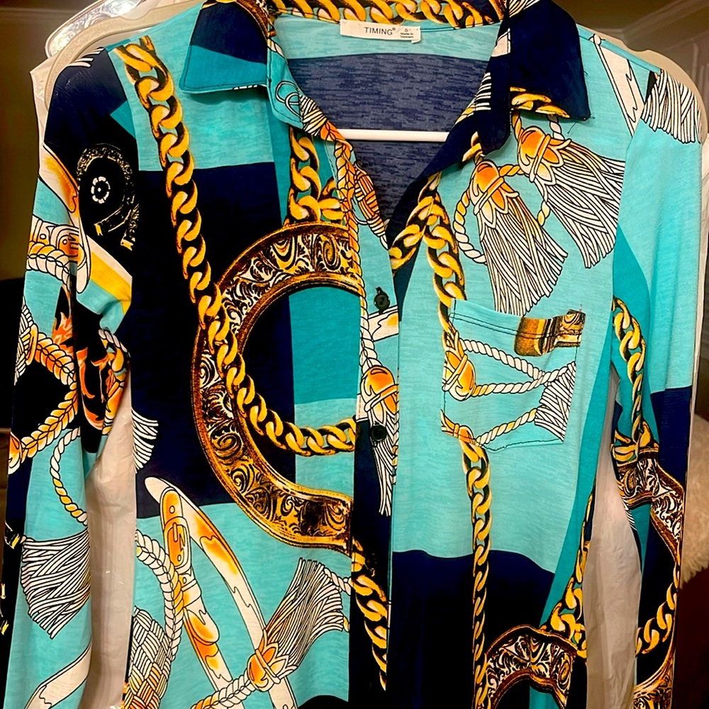 Small Navy, Turquoise and Gold Dress